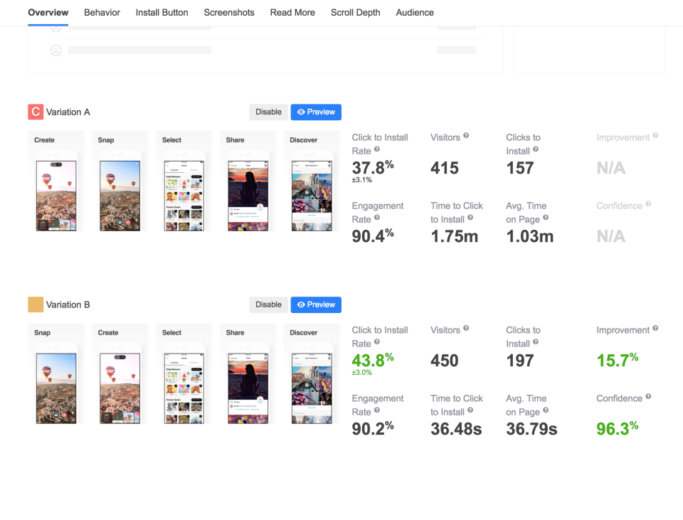 screenshot of SplitMetrics Optimize